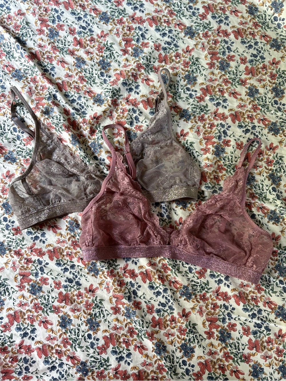 GAP Lace Bralette Set in Dusty Rose and Taupe